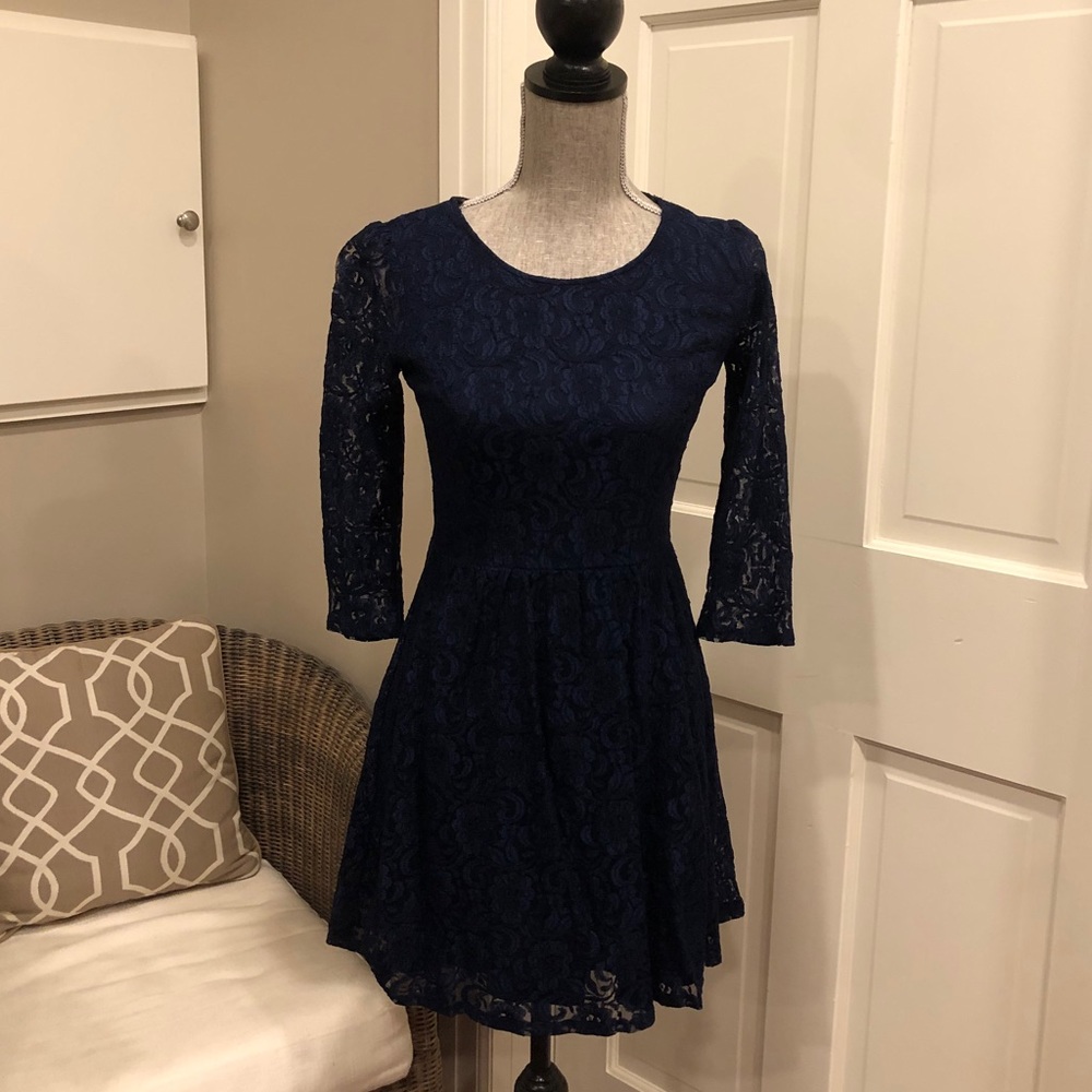 Forever 21 Navy Lace Dress 3/4 Sleeve